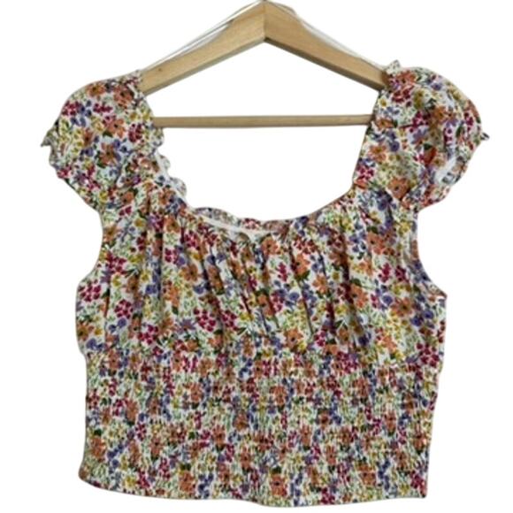 Cottage Core Crop Top Women LG Floral Tie Smock Milk Maid Feminine Prairie Mine - Picture 1 of 7